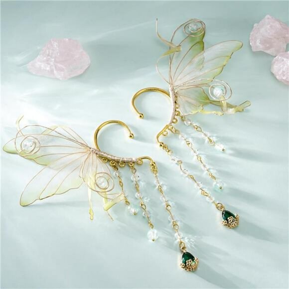 Fairy Elf Ear Cuffs for Women Butterfly Wing Non Pierced Tassel Cosplay Earrings - Picture 5 of 7